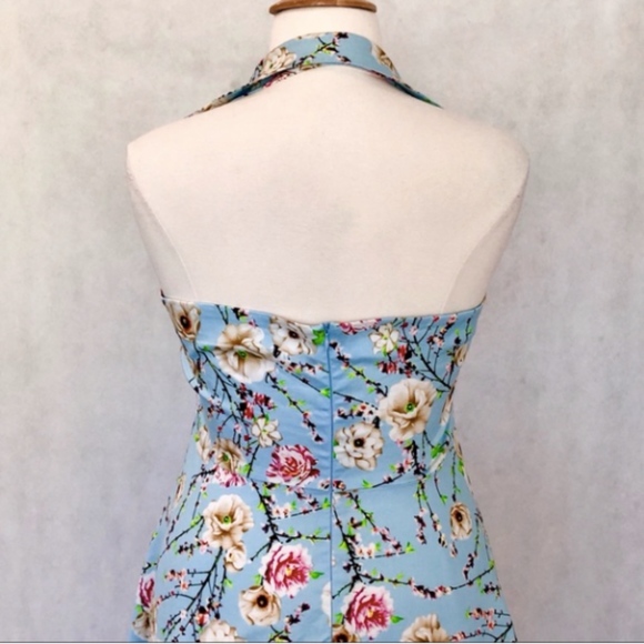 Rockabilly Halter Swing Floral Tea Cocktail Dress - Picture 6 of 8
